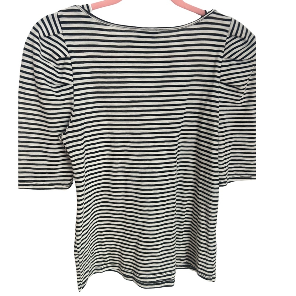 Who What Wear Small Black and White Stripe Puff Sleeve Top